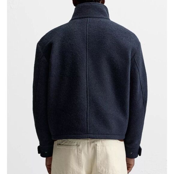 Zara Men's BOUCLÉ TEXTURED JACKET Blue Lapel Collar - Strap Cuffs Size US S New - Picture 6 of 13